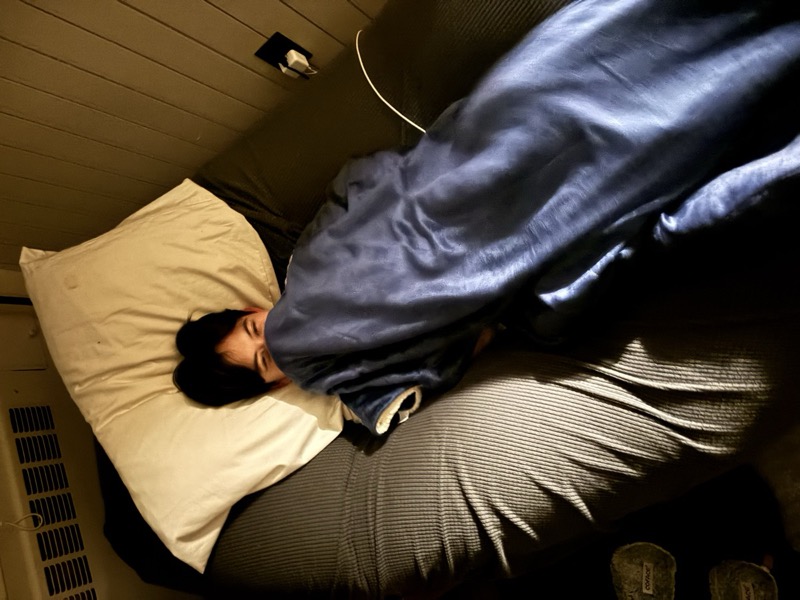 Me sleeping over at my friend's dorm (slept on the inflatable couch for three weeks)